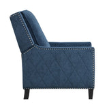 Modern Home Furniture Reclining Chair 1pc Blue Textured Fabric Upholstered Nailhead Trim Solid Wood B011P190688