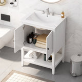 24" White Modern Sleek Bathroom Vanity Elegant Ceramic Sink with Solid Wood Frame Open Style Shelf N725P189823K