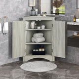 ZNTS Oak Triangle Bathroom Storage Cabinet with Adjustable Shelves, Freestanding Floor Cabinet for Home WF291467AAL