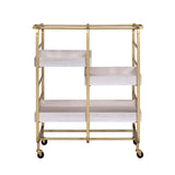 Gold and White Washed Serving Cart with 3 Adjustable Trays B062P186560