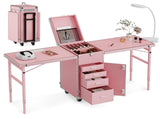 Portable Nail Table Desk, Foldable Rolling Manicure Table with Wheel, Makeup Train Case for Nail 09670232