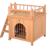 ZNTS Natural Wood 2-Level Wooden Cat House with Lockable Wire Door 15770241