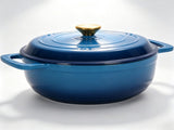 Cast iron 6QT cooking pot - Gradient blue - Includes two silicone gloves - Enamel pot 85024210