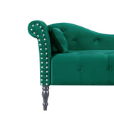 Aijia 60.6" Velvet Chaise Lounge Buttons Tufted Nailhead Trimmed Solid Wood Legs with 1 Pillow,Green W1117P284890