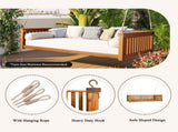 Patio Minimalist Twin Size Garden Swing Bed Wood Porch Swing with Ropes for Backyard, Safe N717P214425D