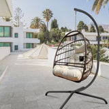 ZNTS Swing Egg Chair with Stand Indoor Outdoor Wicker Rattan Patio Basket Hanging Chair with C Type W2707P184390