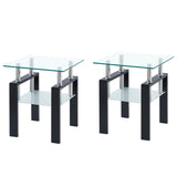Tempered Transparent Glass End Table, 2-Layers Small Table with Storage, Living Room Side Table W1718128632