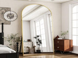 76"x 34" Arch-Top Oversized Full Length Mirror Metal Frame Freestading Floor Mirror, Gold 90210953