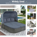 ZNTS Outdoor Patio Furniture Set Daybed Sunbed with Retractable Canopy Conversation Set Wicker Furniture 84739887