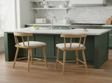 Olivia Indoor Wooden Upholstered Counter Stool, Natural Finish with Beige Upholstery, Windsor Style, N775P346246N