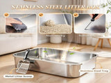 XXL Enclosed Stainless Steel Cat Litter Box, Flip Lid HighSided Pan with Step, Metal Scoop & 2 T3971P611941