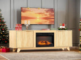 Oak Fireplace TV Stand with 18 Inch Insert, Double Grid Doors & Gold Handles, Embossed Board Media 89804736