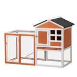 ZNTS 2-Story Wooden Rabbit Hutch Bunny Cage, Chicken Coop, Pet House for Small Animals, Orange + White W2181P151907