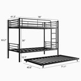 ZNTS Twin Bunk Bed with Trundle Metal Bunkbeds with Ladder and Full-Length Guardrail, Noise Free, No Box W840P196829