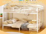 White Twin Bunk Bed Square Tube High Guardrail Side Ladder Opening Iron Bed 58697085