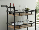 Industrial Style Antique Black Inspired Design Natural Oak 1pc Serving Cart 3-Tier Server w wheels B011P191544