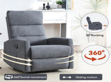 Manual Recliner Chair with Rocker and Swivel in Fabric for Living Room, Grey 73990766