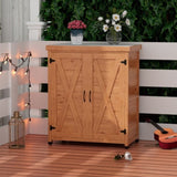 Potting Bench with Storage Cabinet and Metal Table Top for Outdoor Patio,Outdoor Work Station Table W1390P189992