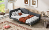 Twin Size Upholstered Daybed with Headboard and Armrest, Support Legs, Grey WF318293AAE