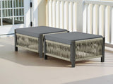 Outdoor PE Wicker Ottomans Set of 2, Patio Rattan Footrests with Gray Cushion for Backyard or Deck T3773P419406