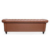 84.65"BROWN PU Rolled Arm Chesterfield Three Seater Sofa. W68035343
