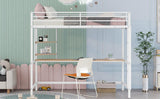 Twin Metal Loft Bed with Desk and Shelve,White 18643134
