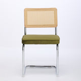 Mid Century Modern Dining Chairs Set of 2, Velvet Accent Chairs with Natural Cane Back & Stainless W1143P168320