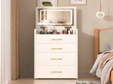 3 in 1 Vanity Desk with open Top Mirror,Small Make Up Vanity Set with Visible Glass Desktop,Compact 00445064