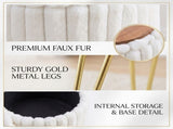 Faux Fur Storage Ottoman Vanity Stool with Metal Legs & Anti-Slip Feet Footstool for Bedroom 50028847