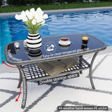 4 Pieces Outdoor Patio Furniture Set,PE Rattan Wicker Garden Conversation Chairs with Tempered Glass W2071P296197