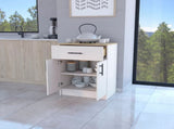 Ivory and Natural Oak 2-Door Kitchen Pantry with 1 Drawer B062P227649