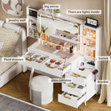 Vanity Desk with with Mirror and Lights, Makeup Vanity Table with Glass Top ,Dressing Table with W3393P315818