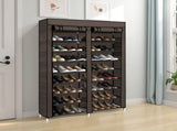 Double Row 10-Tier Non-Woven Fabric Shoe Cabinet with Iron Pipes and Plastic Components, Brown 47364697