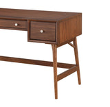 Brown Finish Stylish Writing Desk Storage Drawers Nickel Knob Hardware Walnut Veneer Wood Furniture B01146475