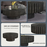 Modern minimalist circular black coffee table, 31.4-inch natural wood color and texture, space W1727P251153