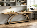 71 Inch Half Moon Console Table with 2 Tier Storage Shelves, Entryway Table 42414742