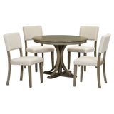 ZNTS 5-Piece Retro Round Dining Table Set with Curved Trestle Style Table Legs and 4 Upholstered Chairs 22968262