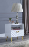 End Table with 1 Storage Drawer and Metal Legs, White High Gloss B016P323426