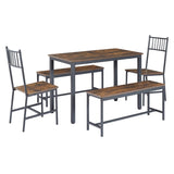 ZNTS Dining Table Set, Barstool Dining Table with 2 Benches 2 Back Chairs, Industrial Dining Table for W1668P152537