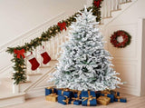 7 FT Pre-lit Snow Flocked Christmas Tree, Artificial Hinged Xmas Pine Tree with 1100 Branch Tips, 02996300