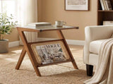 Boho End Table, 2-Tier Side Table with Tempered Glass Top & Rattan Basket, Natural Wicker 50518151