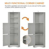 Tall Bathroom Corner Cabinet, Freestanding Storage Cabinet with Doors and Adjustable Shelves, MDF WF293800AAG