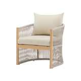 Modern Beige Curved Aluminum Lounge Chair with Stylish Rope-Weave Design and Cushioned Comfort, 85644037