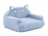 Kids Armchair Toddler Reading Sofa, Full Compression, Teddy Velvet Cute Blue Dog Shape Kids Sofa 66577418