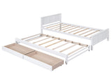 Twin Size Platform Bed with Trundle and Drawers, White WF298815AAK