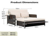 Patio Rattan Daybed Set, 2-in-1 Wicker Loveseat Sofa with Multipurpose Ottoman & Retractable Side 71173941
