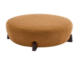 Modish Round Ottoman Boucle Top with Splayed Rubber Wood Legs, Pumpkin Orange N769P346256O