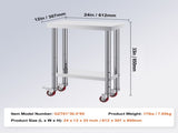 Stainless Steel Work Table 12 x 24 x 34 Inch, 700 lbs Capacity, Mobile Design with Adjustable 25184559