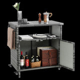 Outdoor Wicker Bar Cart, Patio Wine Serving Cart w/Wheels , Rolling Rattan Beverage Bar Counter W640P175463