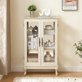 2 Doors Curio Cabinet with Tempered Glass Doors, Curio Cabinets with Mirrored Back Panel and W2275P178894